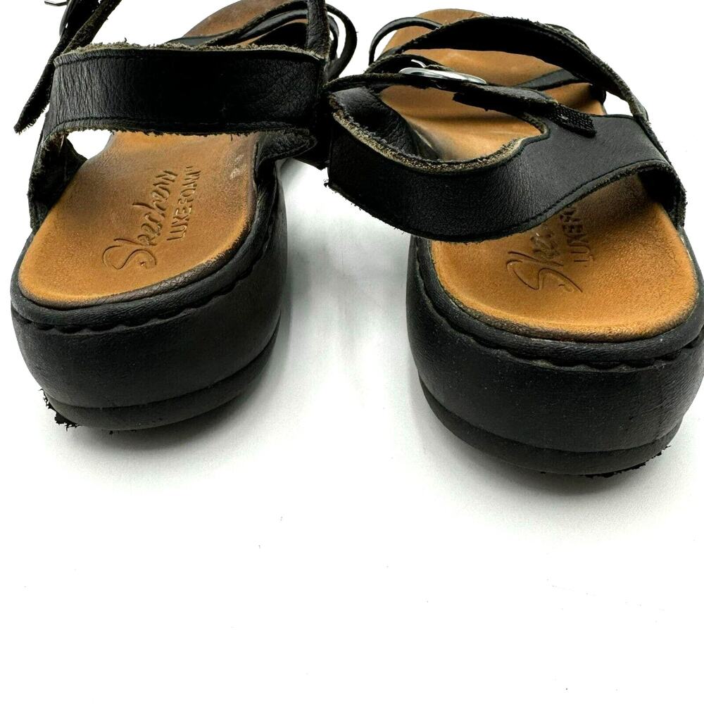 SKECHERS | Women's 8 Black Strappy Ankle Buckle Dressy Go Luxe Foam Sandals‎ - Picture 7 of 8